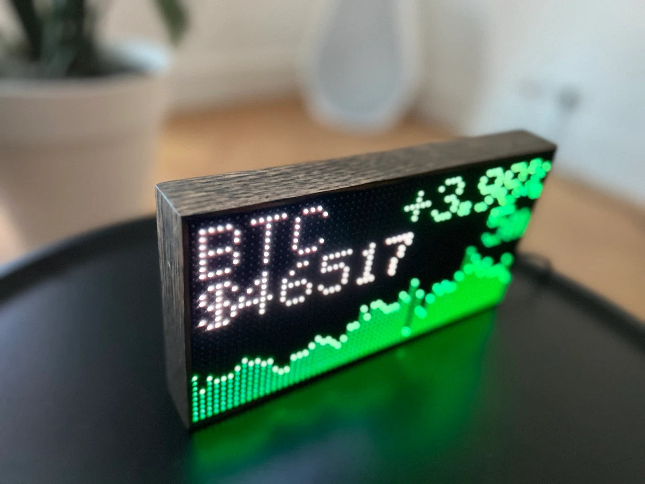Handcrafted Cryptoak Ticker Series LED Cryptocurrency Displays in Premium Oak Wood